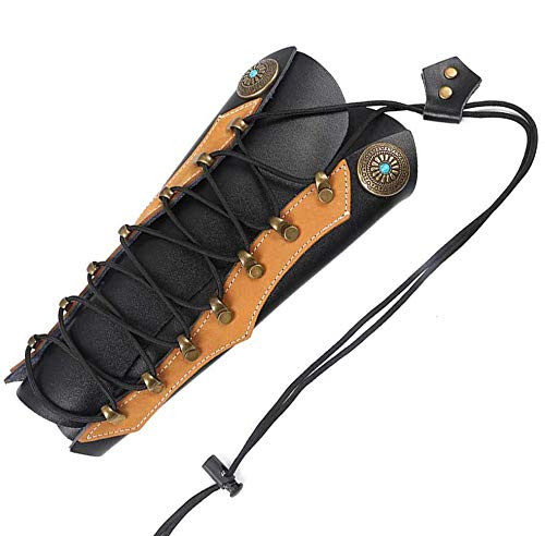 TOPARCHERY Handmade Leather Arm Guards Bow Hand Shooting Glove Adjustable for Hunting Shooting Arm Protector Wristband Gauntlet Unisex Medieval Bracer -Brown-