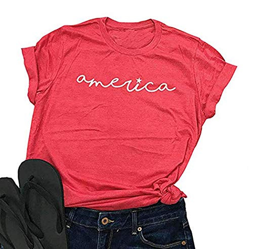 EXMIUN America Shirts for Women Cute Graphic Tee 4th of July T Shirts -As Shown, XL-