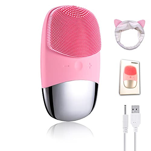 Facial Cleansing Brush, 3-in-1 Silicone Face Scrubber Electric, IPX7 Waterproof Vibrating, USB Rechargeble Face Scrubber Brush for Deep Cleaning, Exfoliating,Massaging-Pink-