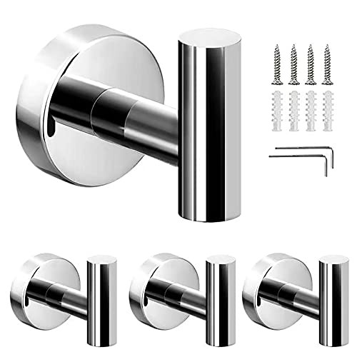 Bathroom Towel Hooks, Chrome Polished Finish SUS304 Stainless Steel Coat Robe Clothes Hook,Modern Wall Hook Holder for Kitchen Garage Hotel Wall Mounted-4 Pack-