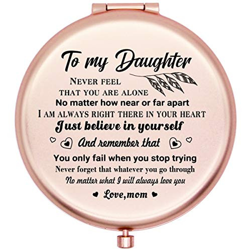 Onederful Daughter Gifts Travel Compact Pocket Mirror for Daughter from Mom, Birthday Christmas Graduate Gifts Ideas for Daughter -to My Daughter Never Feel That -Rose Gold-
