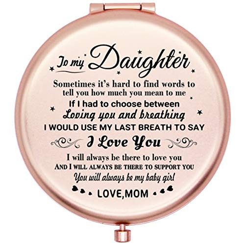 Onederful Daughter Gifts Travel Compact Pocket Mirror for Daughter from Mom, Birthday Christmas Graduate Gifts Ideas for Daughter -to My Daughter Sometimes -Rose Gold-