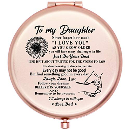 Onederful Daughter Gifts Travel Compact Pocket Mirror for Daughter from Dad, Birthday Christmas Graduate Gifts Ideas for Daughter -to My Daughter Never Forget -Rose Gold-
