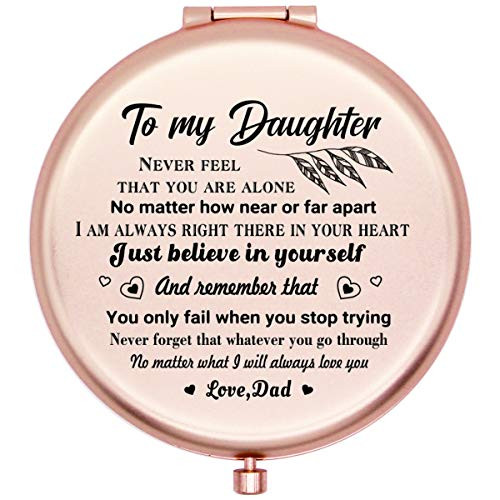 Onederful Daughter Gifts Travel Compact Pocket Mirror for Daughter from Dad, Christmas Birthday Graduate Gifts Ideas for Daughter -to My Daughter Never Feel That -Rose Gold-