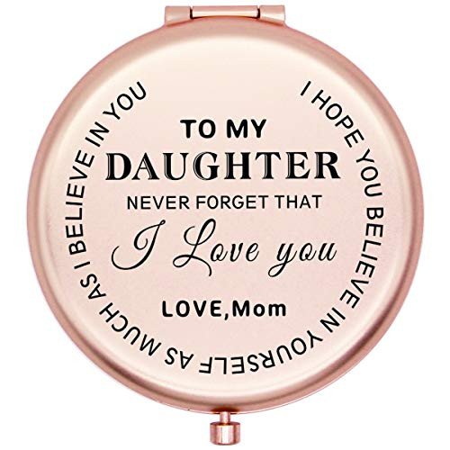 Onederful Daughter Gifts Travel Compact Pocket Mirror for Daughter from Mom, Birthday Christmas Graduate Gifts Ideas for Daughter -to My Daughter Never Forget That I Love You -Rose Gold-