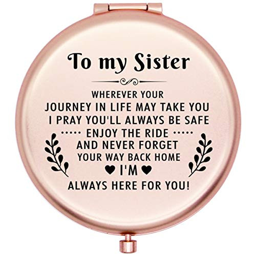 Onederful Sister Gifts Travel Compact Pocket Mirror for Sister from Brother, Sister,Birthday Christmas Wedding Graduate Gifts Ideas for Sister-to My Sister Wherever -Rose Gold-