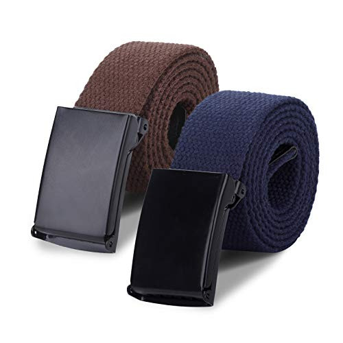 AWAYTR Boys Canvas Web Belts - 2PCS School Uniform Cotton Belt Adjustable in four Sizes, Suitable for Girls?100cm,Brown/Navy blue