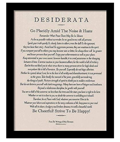 Framed Desiderata Poem by Max Ehrmann 11x14 Art Card in MDF Wall Frame