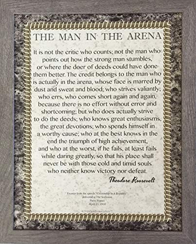 Desiderata Gallery Brand - Framed Words of Wisdom by Theodore Roosevelt Signature Collection-The Man in The Arena 13x16 Gray Driftwood