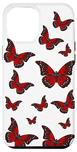 iPhone 12 Pro Max Red Butterflies White Background Case