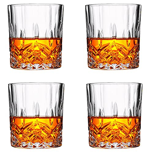 Old Fashioned Whiskey Glasses Set of 4, Rocks Glasses, 10 Oz Tumbler for Drinking Scotch, Bourbon, Cocktail, Cognac, Liquor, and Vodka