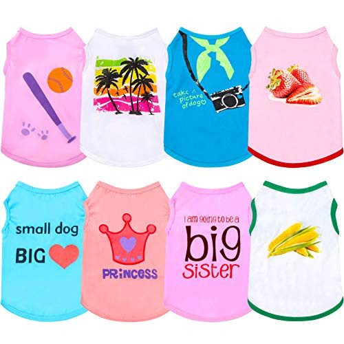 8 Pieces Dog Clothes, Printed Puppy Shirt, Breathable Pet T-Shirt Puppy Sleeveless Soft Comfortable Dog Sweatshirt for Small Dogs and Cats -Small-