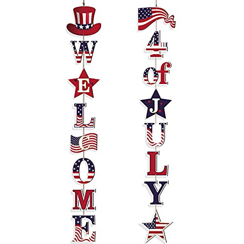 2 Pieces 4th of July Front Porch Banner Independence Day Front Door Sign Decoration Patriotic Welcome Porch Sign 4th of July Hanging Banner Welcome Hanging Door Banner for Home Decoration -Wood- 2 Pieces 4th of July Front Porch Banner Independence Day Front Door Sign Decoration Patriotic Welcome Porch Sign 4th of July Hanging Banner Welcome Hanging Door Banner for Home Decoration -Wood-