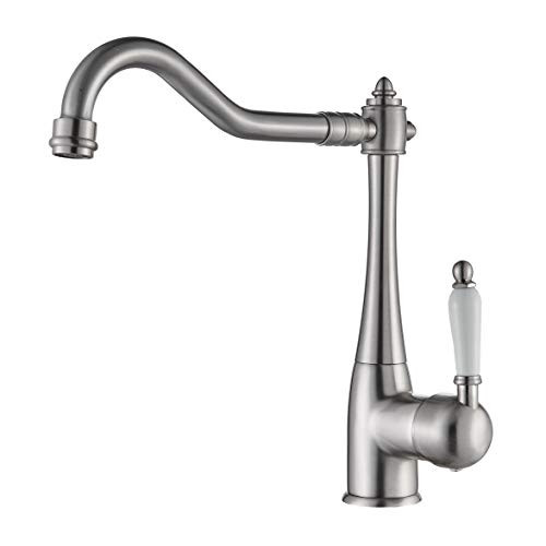 Rozin Swivel Spout Kitchen Sink Faucet Deck Mount Single Hole Mixer Tap Brushed Nickel