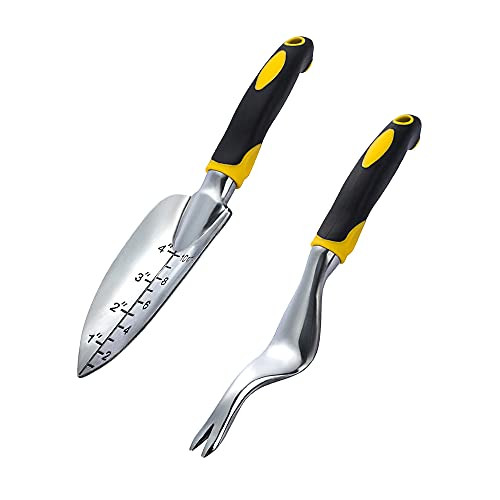 TINSKY Garden Hand Weeder, Garden Tool Set 2 Pack Garden Hand Shovels Garden Trowels Included Transplant Trowel and Manual Root Lifter for Weeding, Transplanting, Digging, Gardening, Planting -Yellow-