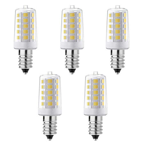DengTA E12 LED Bulb 4W C7 Bulb Equivalent to E12 Halogen Bulb 40W, 120V E12 Candelabra Light Bulbs for Ceiling Fan, Chandelier, Porch, Sewing Machine, Dryer, Mirror-Cool White, 5-Pack-