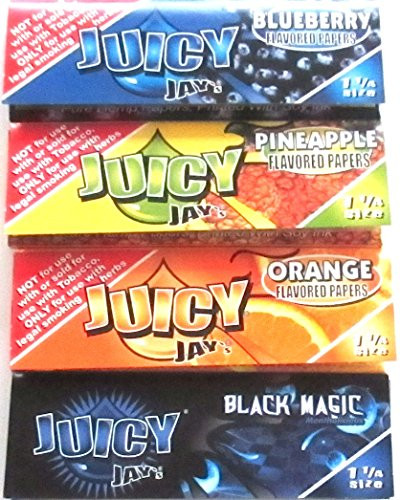 Juicy Jays Flavoured Rolling Papers 1 1/4 4 Pack -Blueberry, Pineapple, Orange, Black Magic-