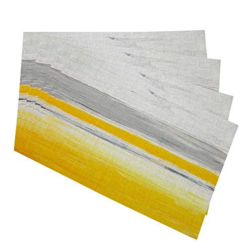 HOSNYE Dusk Placemats for Kitchen Dining Table Set of 4 Grey and Yellow Abstract Art Painting Linen Place Mats