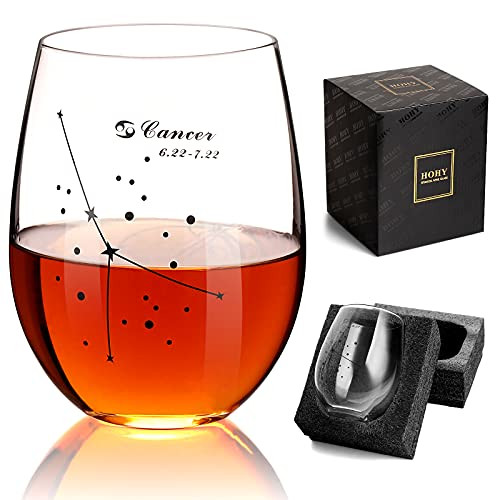 Cancer Wine Glass Zodiac Sign Stemless Wine Glass Astrology Gifts for Women Men Constellation Tumbler Horoscope Gift, 19oz Black Cancer Wine Glass Zodiac Sign Stemless Wine Glass Astrology Gifts for Women Men Constellation Tumbler Horoscope Gift, 19oz Black