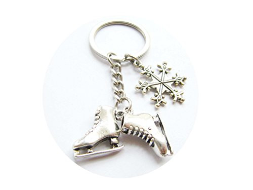 Ice Skate Keychain Key Ring Ice Skate Charm Keyring Winter Jewelry,Snowflake Charm -1 Ice Skate Snowflake-