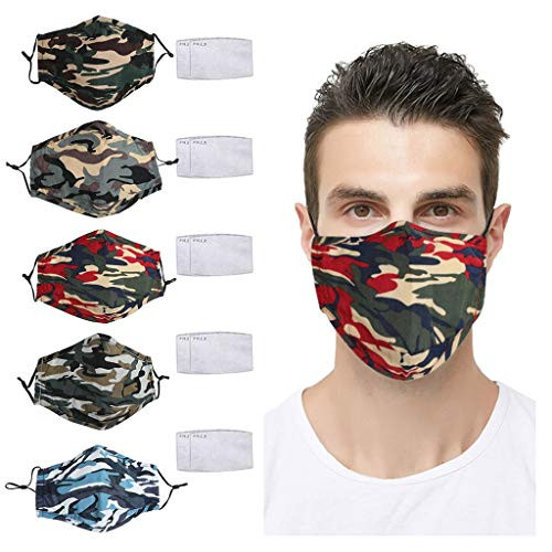 Face-Masks Reusable with Filters Washable Camouflage Print Face-Mask Adjustable Comfortable Breathable-Mask for Adults