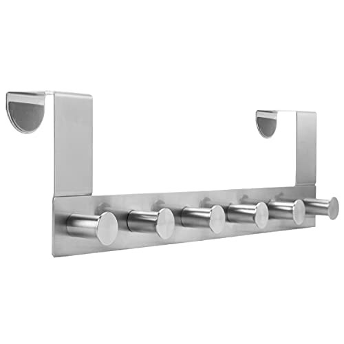 Over The Door Hook Door Hanger- 6 Hooks, Stainless Steel Heavy Duty Towel Rack for Hanging, Door Coat Hanger Towel Hanger Over Door Coat Rack for Clothes, Coat, Towel, Robes