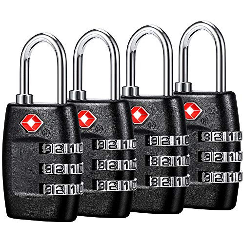 TSA Luggage Locks -4Pack- - 3 Digit Combination Padlocks - Approved Travel Lock for Suitcases and Baggage -Black- TSA Luggage Locks -4Pack- - 3 Digit Combination Padlocks - Approved Travel Lock for Suitcases and Baggage -Black-