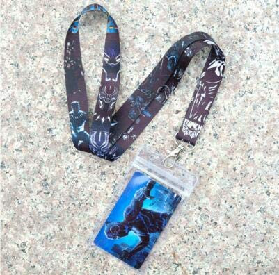DEOLBA Black Panther Keychain Lanyard Neck Strap ID Badge Protector Case Pass Gym Mobile USB Holder Hang Rope