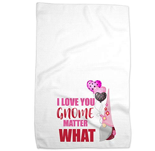 I Love You Gnome Matter What Kitchen Towel Retro Valentine's Day Decorative 16x24 Inches Waffle Weave Microfiber Dish Cloths Pink Heart Balloons