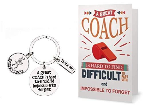 Sportybella Wrestling Coach Keychain  and  Card Gift Set, Wrestling Coach Gifts, Great Coach is Hard to Find But Impossible to Forget Coach Keychain