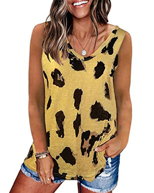 Yanekop Womens Summer Leopard Printed Tank Top Casual Loose V Neck Sleeveless T Shirts-Yellow,XL- Yanekop Womens Summer Leopard Printed Tank Top Casual Loose V Neck Sleeveless T Shirts-Yellow,XL-