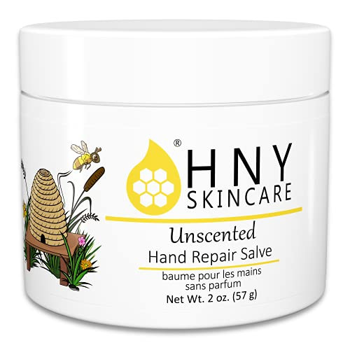 HNY Skincare Unscented Hand Repair Salve, 100 percent Natural, Made with Organic Beeswax and Olive Oil, Moisturizing Balm for Dry, Sensitive Skin, 2.0 oz