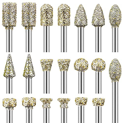 Diamond Grinding Burr Drill Bit, 20 PCS Diamond Burr Set with 1/8 Inch Shank Universal Fitment Rotary Tool Accessories for Stone Carving, DIY Grinding, Polishing, Engraving Diamond Grinding Burr Drill Bit, 20 PCS Diamond Burr Set with 1/8 Inch Shank Universal Fitment Rotary Tool Accessories for Stone Carving, DIY Grinding, Polishing, Engraving