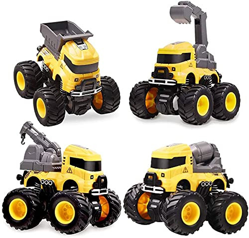 4PCS Pull Back Construction Truck Cars, Excavator Toys, Mixer, Crane, Dump Trucks for Boys, Friction Powered Push and Go Toy Cars Trucks for Toddlers, Kids,3 plus Year Old Boys Girls