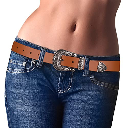 Western Cowboy Brown Wide Country Belts for Women - Vintage Western Design Ladies Cowgirl Brown Belt for Jeans Pants Dresses with Vintage Silver Buckle-Brown,S- Western Cowboy Brown Wide Country Belts for Women - Vintage Western Design Ladies Cowgirl Brown Belt for Jeans Pants Dresses with Vintage Silver Buckle-Brown,S-