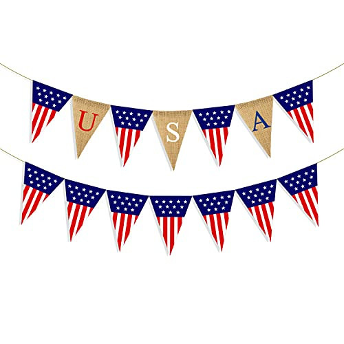 4th of July Patriotic Banner Decorations Banner for Independence Day Red Blue White USA American flag Fourth of July Labor Day Military Events USA Theme Party Decoration Bunting