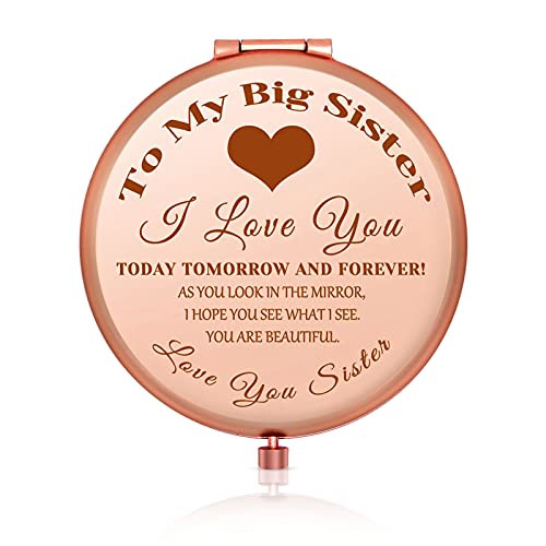 Big Sister Gift from Sister Brother, Sister Birthday Graduation Gift Ideas, Best Friend Friendship Gift Ideas for Women Engraved Personal Compact Mirror Rose Gold Travel Makeup Mirror for Sisters Big Sister Gift from Sister Brother, Sister Birthday Graduation Gift Ideas, Best Friend Friendship Gift Ideas for Women Engraved Personal Compact Mirror Rose Gold Travel Makeup Mirror for Sisters