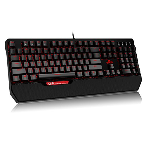 Rii Mechanical Keyboard, LED Backlit Gaming Keyboard USB Wired K66,104 Keys Red Switches,(5 Lights Effects + 3 Macros),Anti-Ghosting Programmable Gaming Keyboard-Black