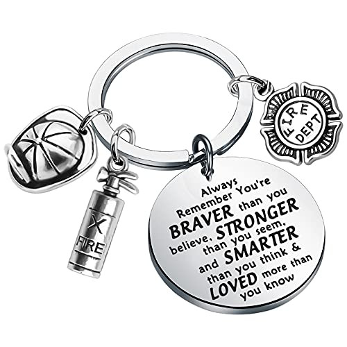 BNQL Firefighter Keychain Fireman Gifts Firefighter Graduation Gifts Firefighter Gifts for Men Keychain You are Braver Stronger Smarter Than You Think -SILVER-