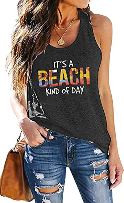Tank Tops Women It's A Beach Kind of Day Vest Funny Letter Print Graphic Tee Hawaiian Sleeveless Shirt -Dark Grey, L, l- Tank Tops Women It's A Beach Kind of Day Vest Funny Letter Print Graphic Tee Hawaiian Sleeveless Shirt -Dark Grey, L, l-