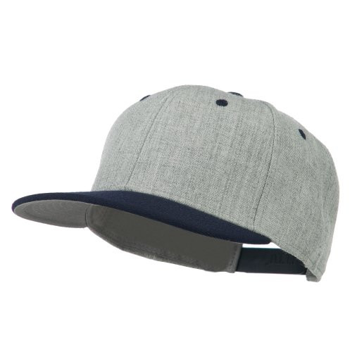 Heather Wool Blend Flat Bill Snapback Two Tone Cap - Navy Grey OSFM