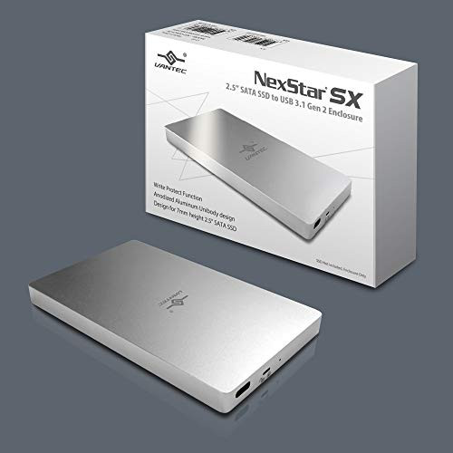 Vantec 2.5" SATA SSD to USB 3.1 Gen 2 Type C Enclosure with Type C to C Cable (NST-204C3-SV), Pocket Size, Silver Vantec 2.5" SATA SSD to USB 3.1 Gen 2 Type C Enclosure with Type C to C Cable (NST-204C3-SV), Pocket Size, Silver