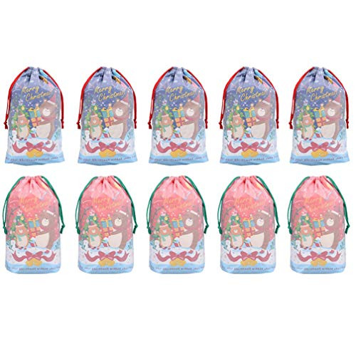 Cabilock 10pcs Drawstring Sacks Candy Bags Gift Bags Christmas Goody Bags Holiday Treats Bags