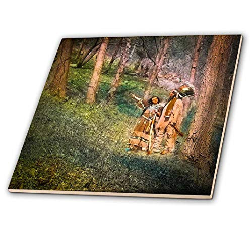 3dRose Scenes from The Past Magic Lantern Slide - Magic Lantern Native Americans in The Woods Vintage - 12 Inch Ceramic Tile (ct_240522_4)