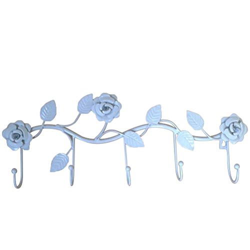 TOPBATHY Wall Mounted Coat Hook Rack Decorative Flower Wall Hooks Robe Hanger with 5 Hooks for Towel Coat Clothes Hat -White-