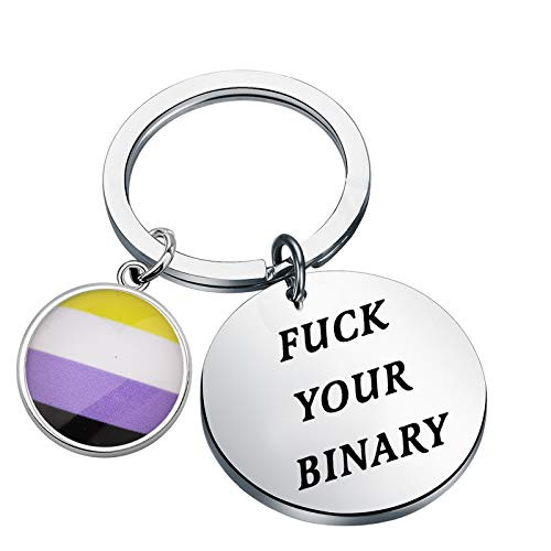 Non-Binary Gift Non Binary Pride Queer Gift Non Binary Flag Fuck Your Binary Keychain -Fuck Your Binary K-