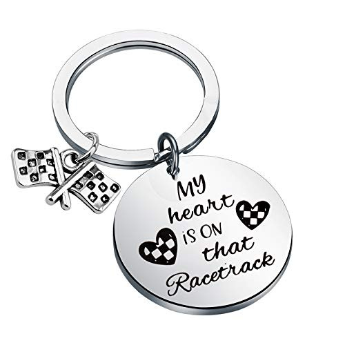 Race Day Gift Street Racing Gift My Heart Is On That Racetrack Keychain Car Racing Gift