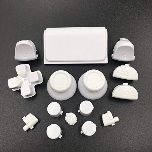 Full Sets Buttons Dpad R1 R2 L1 L2 Button Thumbstick Cap for PS4 Slimr PS4 Pro Dualshock 4 Pro Slim JDS 040 JDS-040 Wireless Controller-White-