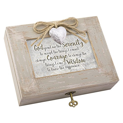 Cottage Garden God Grant Me Serenity Prayer Distressed Wood Locket Jewelry Music Box Plays Tune Amazing Grace