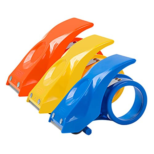 YARNOW 3Pcs Packing Tape Dispenser Wide Ergonomic Tape Guns Handheld Heavy Duty Tape Cutter for Shipping Moving Mailing Box Sealing Carton Packaging Red Yellow Blue